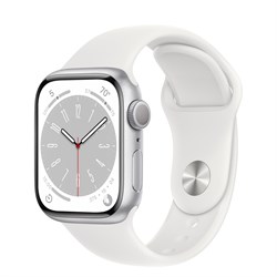 Apple Watch Series 8, 41 мм, корпус из алюминия серебристого цвета, спортивный ремешок белого цвета, два ремешка в комплекте - фото 52807