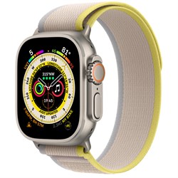 Умные часы Watch Ultra, 49 мм, корпус из титана, ремешок титановый/желто-бежевый, Trail Loop (S/M 130-180мм) - фото 52828