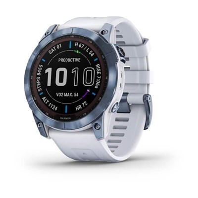 Garmin Fenix 7x Sapphire Solar 51мм Mineral Blue Titanium, Whitestone Silicone Band 15328