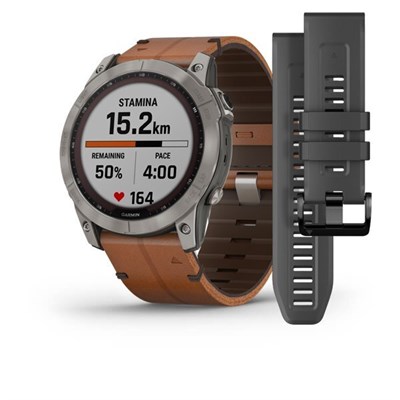 Garmin Fenix 7x Sapphire Solar 51мм Black Titanium, Brown Leather Band 15330