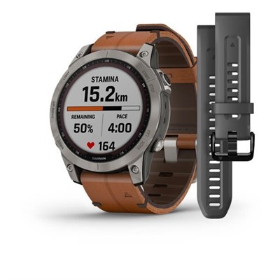 Garmin Fenix 7 Sapphire Solar 47мм Titanium, Chestnut Leather Band 15333