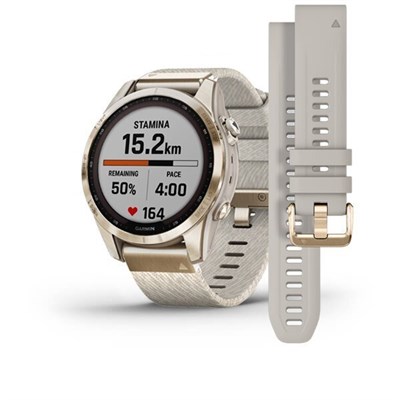 Garmin Fenix 7S Sapphire Solar 42 мм Cream Gold Titanium, Light Sand Nylon Band 15339