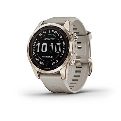 Garmin Fenix 7S Sapphire Solar 42 мм Cream Gold Titanium, Light Sand Silicone Band 15341