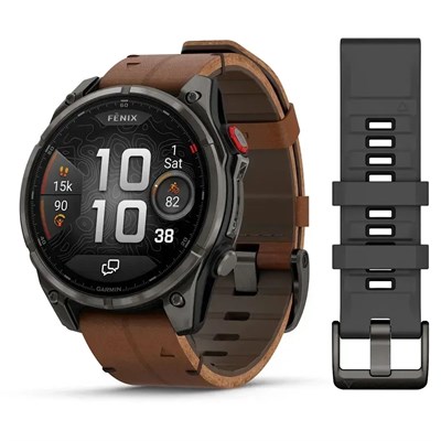 Garmin Fenix 8 Pro  Sapphire Amoled 47мм Carbon Gray DLC Titanium, Chestnut Leather Band 15352