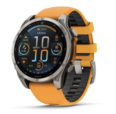 Garmin Fenix 8 Sapphire Amoled 51мм Titanium, Graphite/Orange Silicone Band 15356