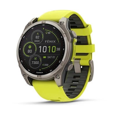Garmin Fenix 8 Sapphire Solar 47мм Titanium, AMP Yellow/Graphite Silicone Band 15361