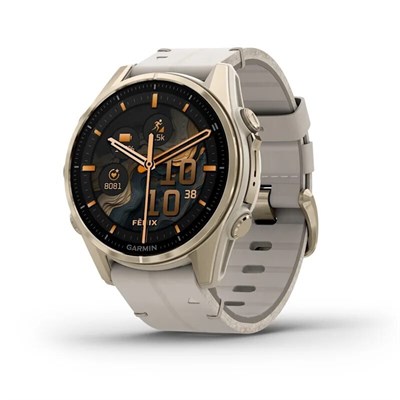 Garmin Fenix 8 Sapphire Amoled 43мм Soft Gold Stainless Steel, Fog Gray Leather Band plus Fog Gray/Dark Sandstone Silicone Band 15366