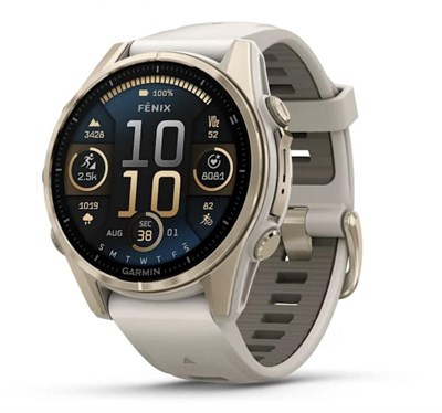 Garmin Fenix 8 Sapphire Amoled 43мм Soft Gold, Fog Gray/Dark Sandstone Silicone Band 15368