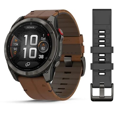 Garmin Fenix 8 Pro Sapphire Amoled 51мм Carbon Gray DLC Titanium, Chestnut Leather Band 15370