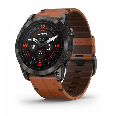 Garmin Epix Pro (Gen 2) Sapphire Edition 51 mm, Titanium Charcoal Gray DLC, Brown Leather Band 15445