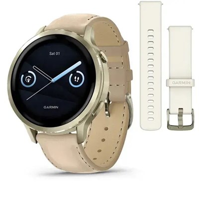 Garmin Venu 4 41мм Moon Gold, Ivory Silicone Band and Sand-Colored Leather Band 15502