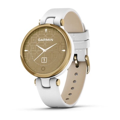 Garmin Lily Light Gold Bezel, White Case, Italian Leather Band 15554