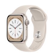 Apple Watch Series 8, 41 мм, корпус из алюминия цвета Starlight (Сияющая звезда), спортивный ремешок цвета Starlight (Сияющая звезда), размер S/M (130-180мм)