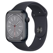 Apple Watch Series 8, 45 мм, корпус из алюминия цвета Midnight (Тёмная ночь), спортивный ремешок цвета Midnight (Тёмная ночь), размер M/L (160-210мм)