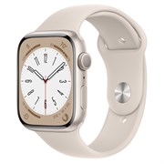 Apple Watch Series 8, 45 мм, корпус из алюминия цвета Starlight (Сияющая звезда), спортивный ремешок цвета Starlight (Сияющая звезда), размер M/L (160-210мм)
