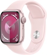 Apple Watch Series 9, 41 мм, корпус из алюминия цвета Pink (Розовый), спортивный ремешок цвета Light Pink (Нежно-Розовый), размер S/M (130-180мм)