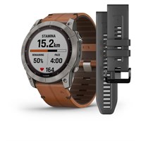 Garmin Fenix 7x Sapphire Solar 51мм Black Titanium, Brown Leather Band 15330